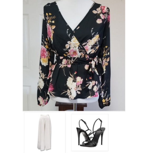 Miss Selfie Tops - 🆕️⬇️Miss Selfie Black Floral Faux Wrap Blouse
